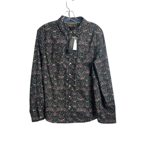 NWT Talbots Floral Hummingbird Print Button Down Cotton Shirt 12 Novelty Print - Picture 1 of 10